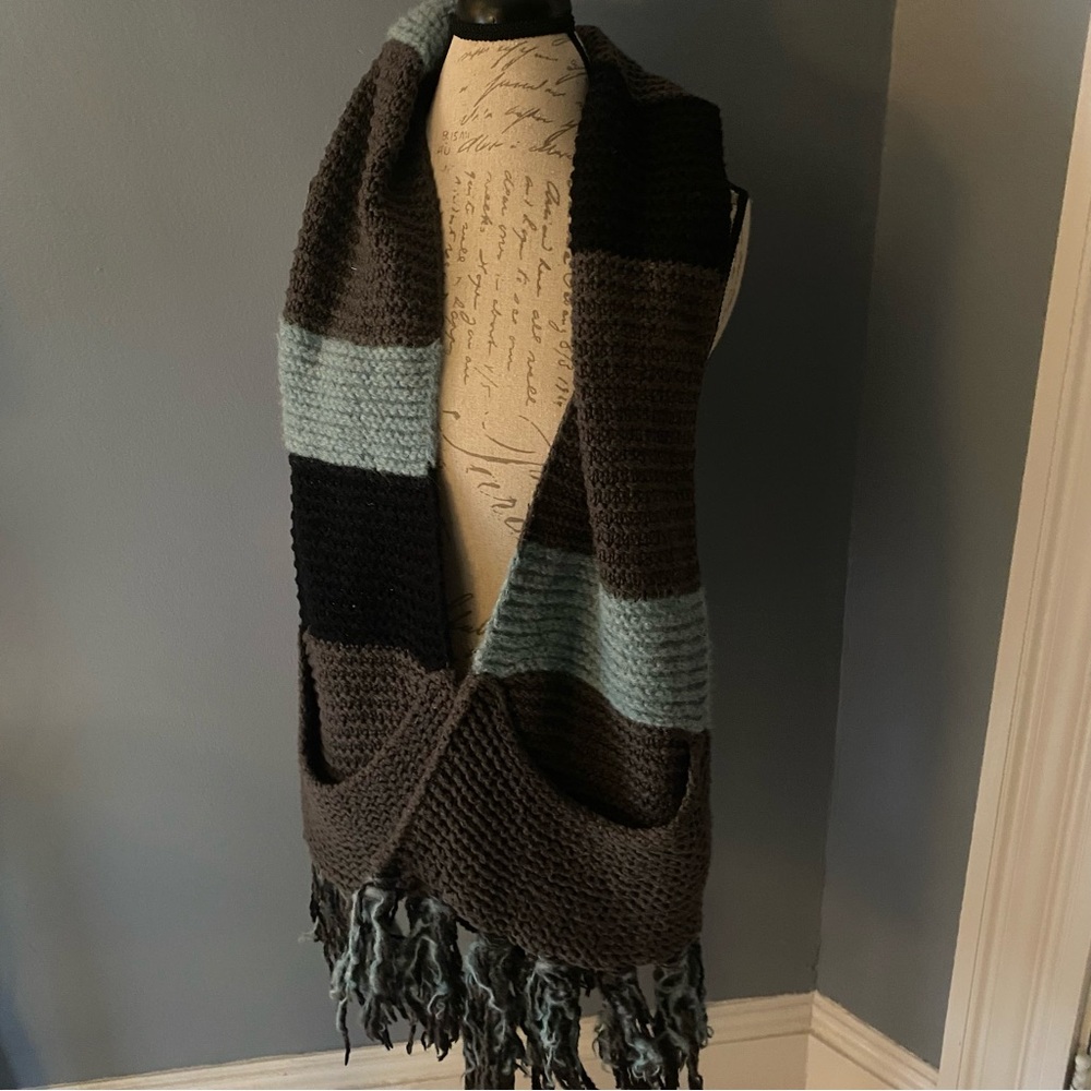 Indigenous Winter Scarf Made Peru Alpaca Wool Organic Cotton Pockets Boho Cozy